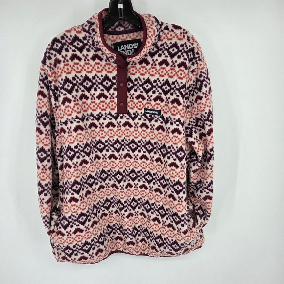 Lands' End Tops - Lands End Women's 1X Fleece Fair Isle Snap Neck Pullover Sweatshirt